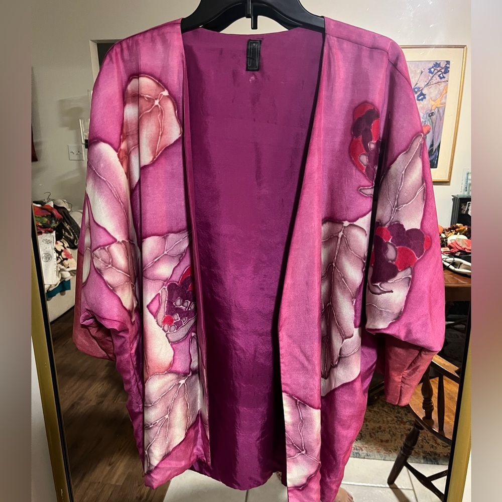 Pink Floral Women's 100% Silk Kimono Robe